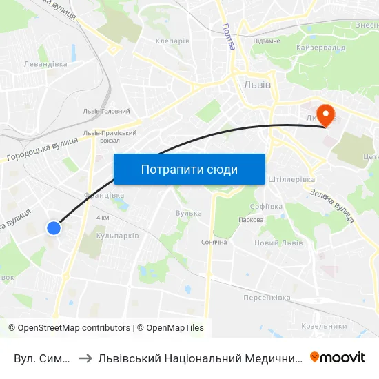 Вул. Симона Петлюри to Львівський Національний Медичний Університет Імені Данила Галицького map