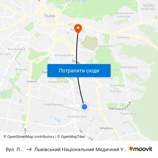 Вул. Луганська to Львівський Національний Медичний Університет Імені Данила Галицького map