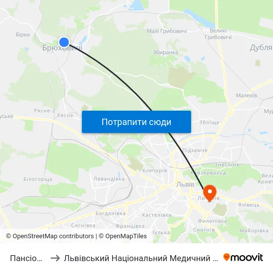 Пансіонат "Львів" to Львівський Національний Медичний Університет Імені Данила Галицького map