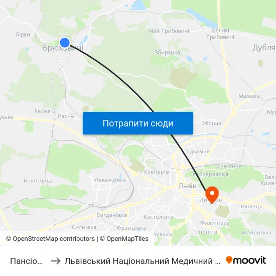 Пансіонат "Львів" to Львівський Національний Медичний Університет Імені Данила Галицького map