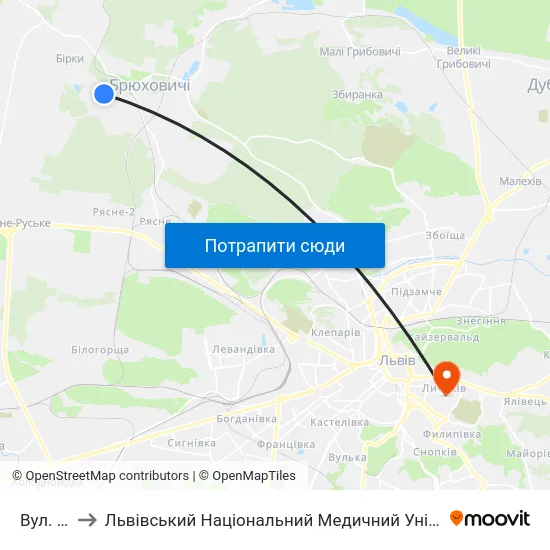 Вул. Ягідна to Львівський Національний Медичний Університет Імені Данила Галицького map