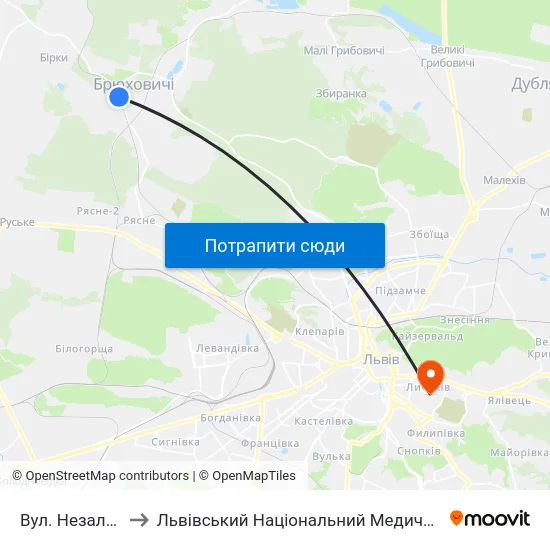 Вул. Незалежності України to Львівський Національний Медичний Університет Імені Данила Галицького map
