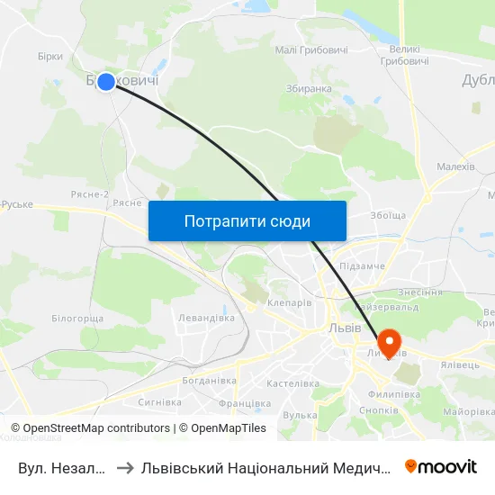 Вул. Незалежності України to Львівський Національний Медичний Університет Імені Данила Галицького map