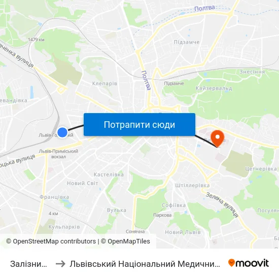 Залізничний Вокзал to Львівський Національний Медичний Університет Імені Данила Галицького map