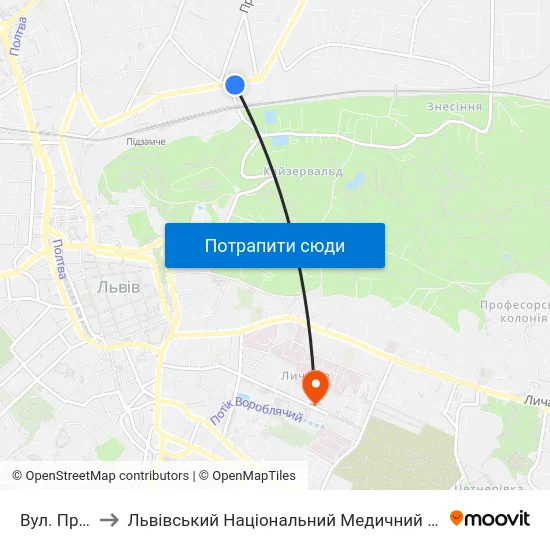 Вул. Промислова to Львівський Національний Медичний Університет Імені Данила Галицького map