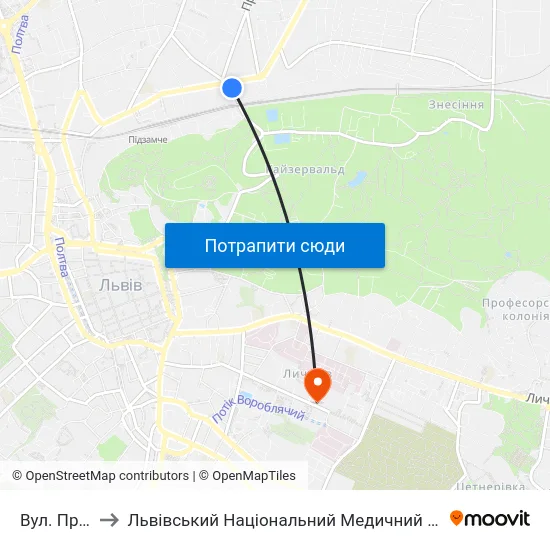 Вул. Промислова to Львівський Національний Медичний Університет Імені Данила Галицького map