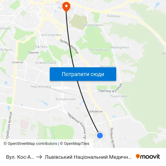 Вул. Кос-Анатольського to Львівський Національний Медичний Університет Імені Данила Галицького map