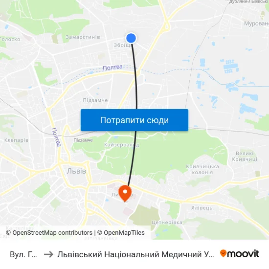 Вул. Грінченка to Львівський Національний Медичний Університет Імені Данила Галицького map