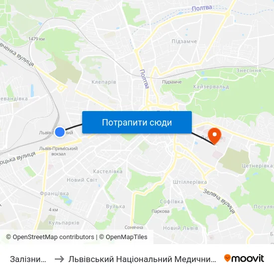 Залізничний Вокзал to Львівський Національний Медичний Університет Імені Данила Галицького map