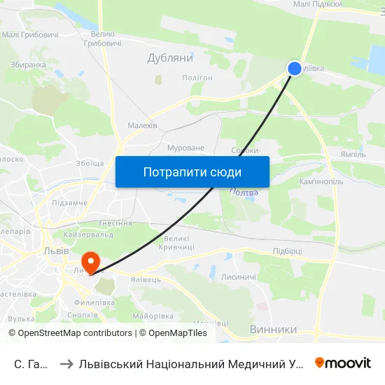 С. Гамаліївка to Львівський Національний Медичний Університет Імені Данила Галицького map