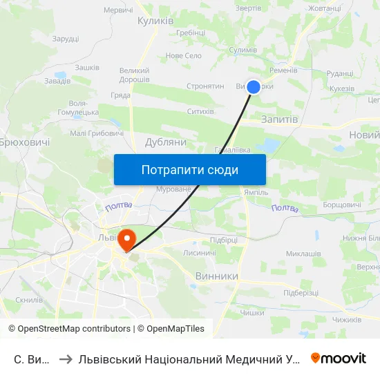 С. Вислобоки to Львівський Національний Медичний Університет Імені Данила Галицького map