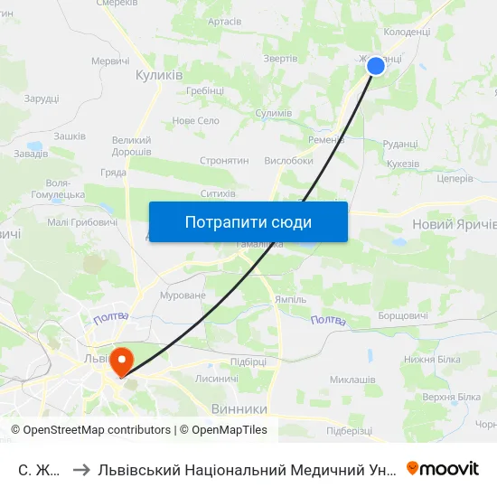 С. Жовтанці to Львівський Національний Медичний Університет Імені Данила Галицького map