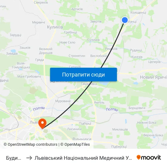Будинок №58 to Львівський Національний Медичний Університет Імені Данила Галицького map
