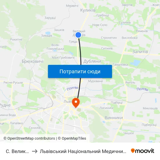 С. Великий Дорошів to Львівський Національний Медичний Університет Імені Данила Галицького map