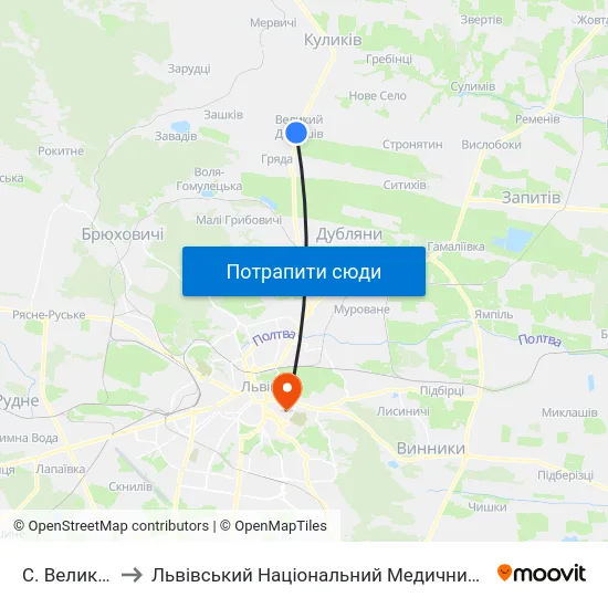 С. Великий Дорошів to Львівський Національний Медичний Університет Імені Данила Галицького map