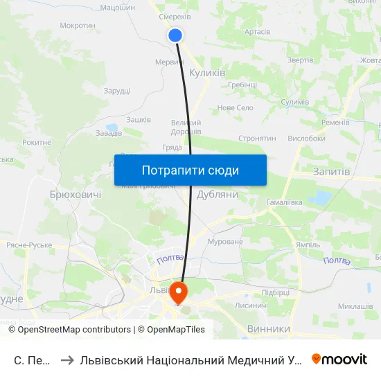 С. Перемивки to Львівський Національний Медичний Університет Імені Данила Галицького map