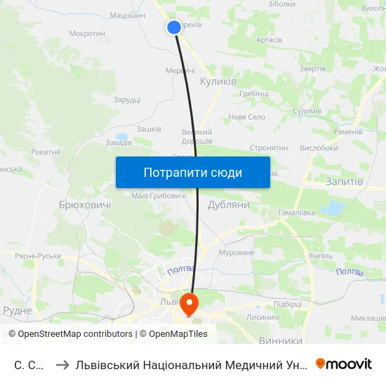 С. Смереків to Львівський Національний Медичний Університет Імені Данила Галицького map