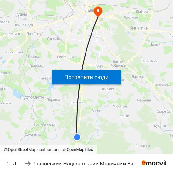 С. Деревач to Львівський Національний Медичний Університет Імені Данила Галицького map