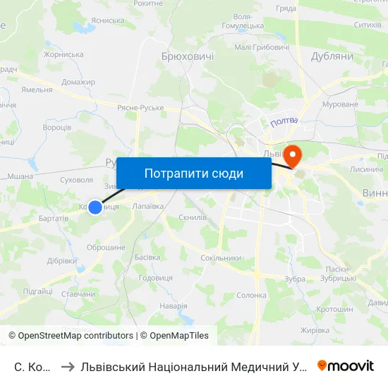 С. Конопниця to Львівський Національний Медичний Університет Імені Данила Галицького map