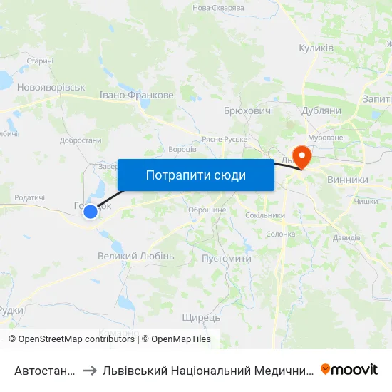 Автостанція "Городок" to Львівський Національний Медичний Університет Імені Данила Галицького map