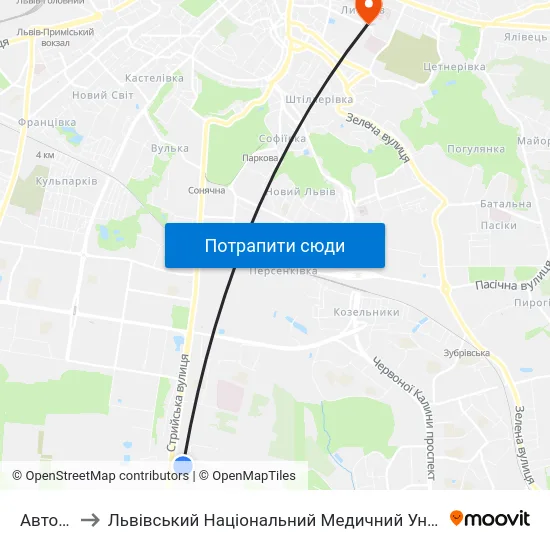 Автовокзал to Львівський Національний Медичний Університет Імені Данила Галицького map