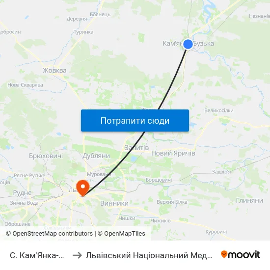 С. Кам'Янка-Бузька (Вул. Хомина) to Львівський Національний Медичний Університет Імені Данила Галицького map