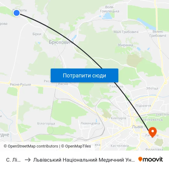 С. Лісопотік to Львівський Національний Медичний Університет Імені Данила Галицького map