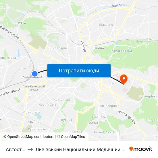 Автостанція №8 to Львівський Національний Медичний Університет Імені Данила Галицького map