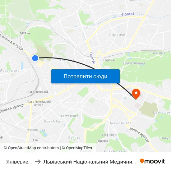 Янівське Кладовище to Львівський Національний Медичний Університет Імені Данила Галицького map