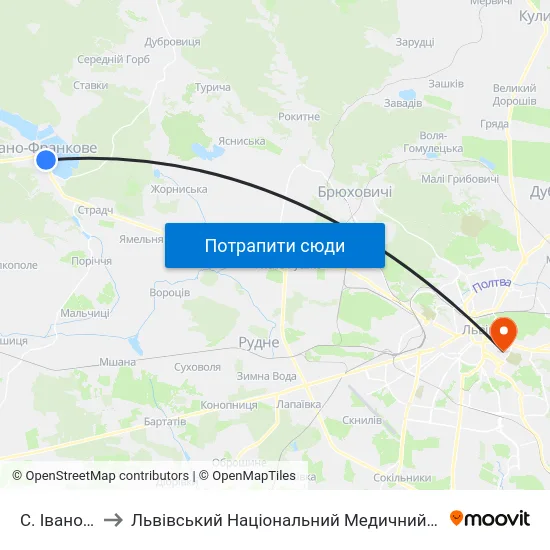 С. Івано-Франкове to Львівський Національний Медичний Університет Імені Данила Галицького map