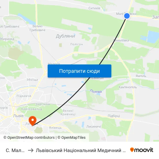 С. Малі Підліски to Львівський Національний Медичний Університет Імені Данила Галицького map