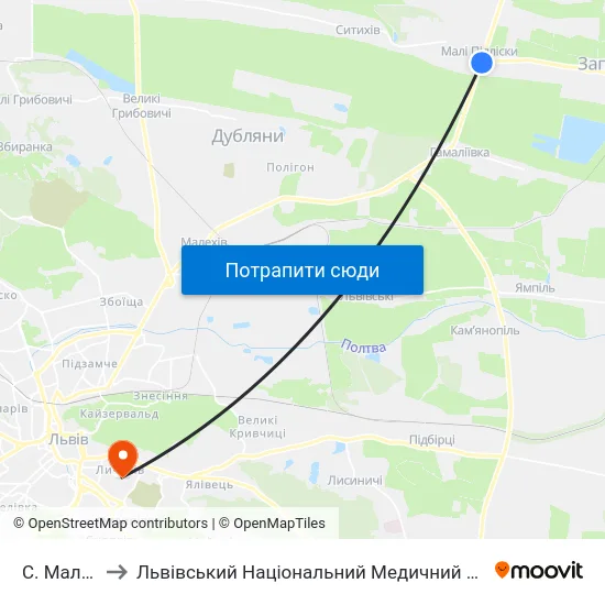 С. Малі Підліски to Львівський Національний Медичний Університет Імені Данила Галицького map