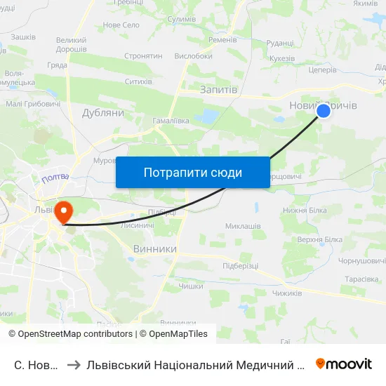 С. Новий Яричів to Львівський Національний Медичний Університет Імені Данила Галицького map