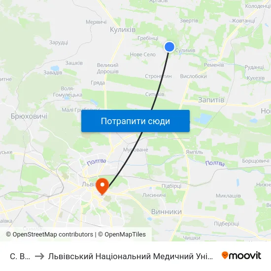 С. Виднів to Львівський Національний Медичний Університет Імені Данила Галицького map