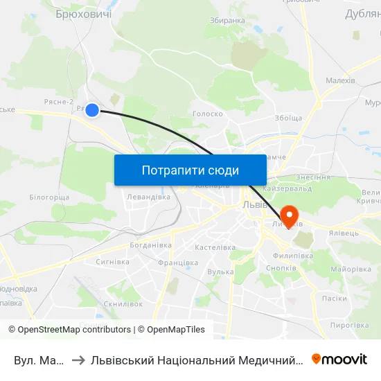 Вул. Малковицька to Львівський Національний Медичний Університет Імені Данила Галицького map