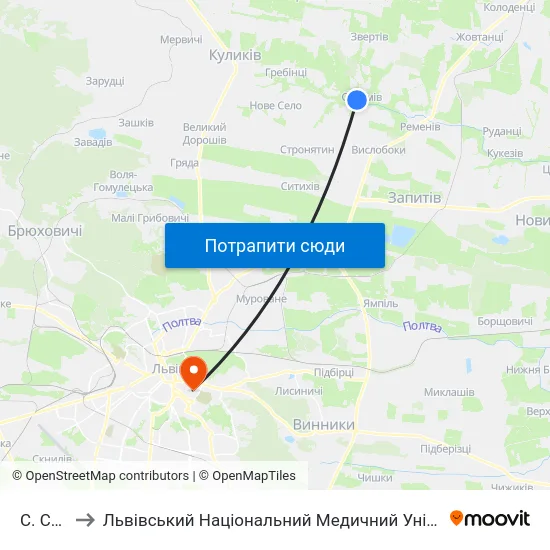 С. Сулимів to Львівський Національний Медичний Університет Імені Данила Галицького map