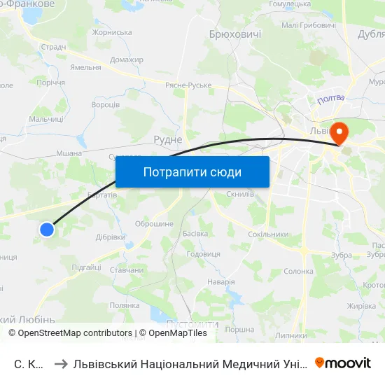 С. Керниця to Львівський Національний Медичний Університет Імені Данила Галицького map