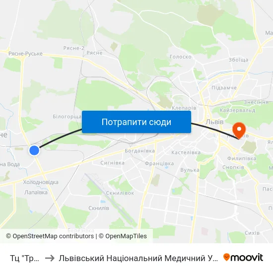 Тц "Три Слони" to Львівський Національний Медичний Університет Імені Данила Галицького map