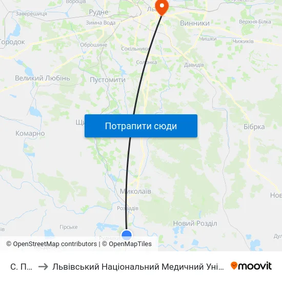 С. Пісочна to Львівський Національний Медичний Університет Імені Данила Галицького map