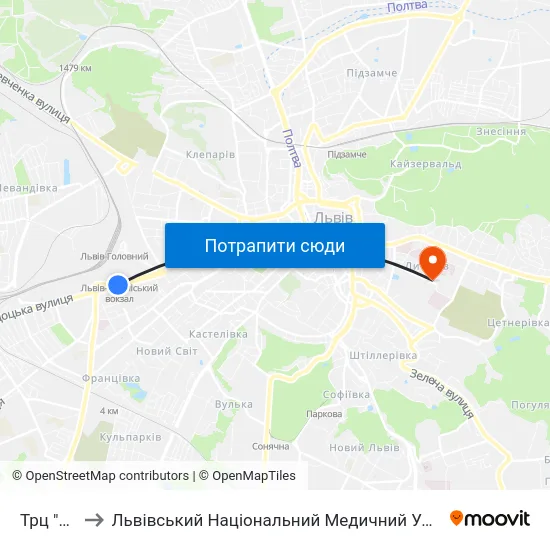 Трц "Скриня" to Львівський Національний Медичний Університет Імені Данила Галицького map