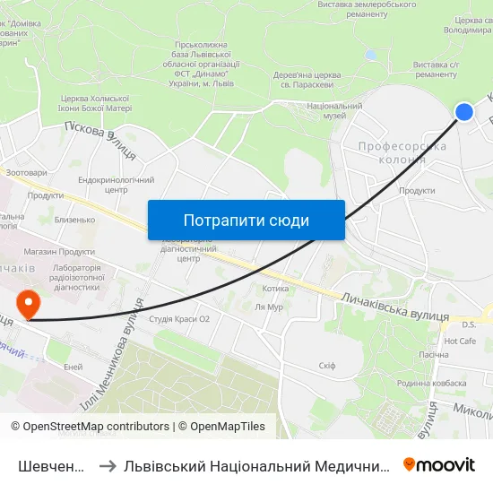 Шевченківський Гай to Львівський Національний Медичний Університет Імені Данила Галицького map