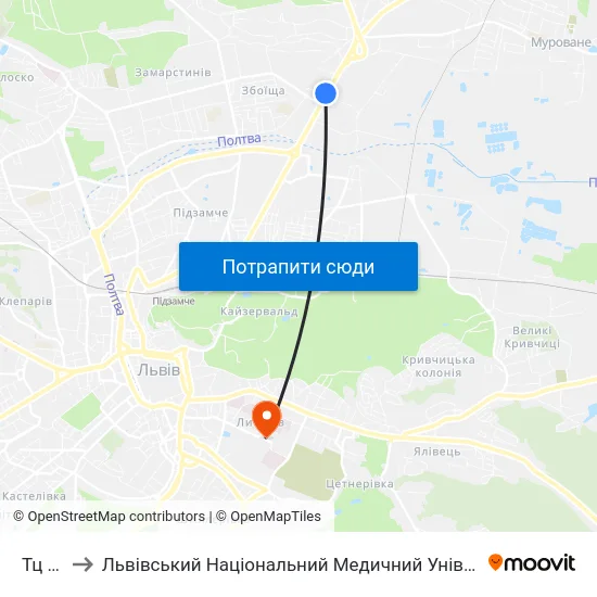 Тц "Вам" to Львівський Національний Медичний Університет Імені Данила Галицького map