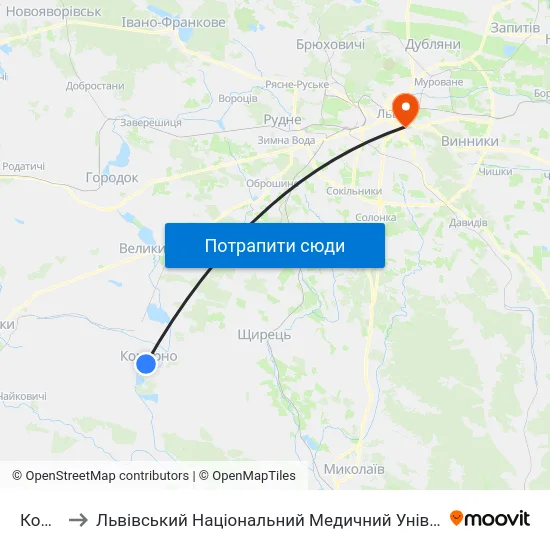 Комарно to Львівський Національний Медичний Університет Імені Данила Галицького map