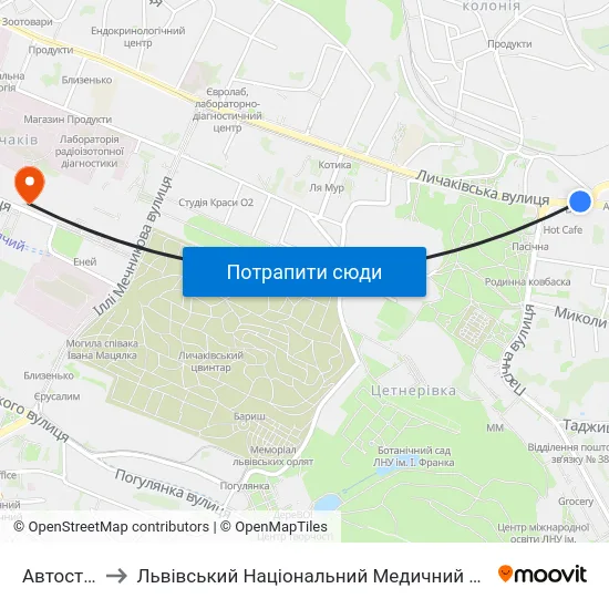 Автостанція №6 to Львівський Національний Медичний Університет Імені Данила Галицького map