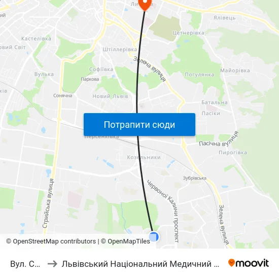 Вул. Скрипника to Львівський Національний Медичний Університет Імені Данила Галицького map