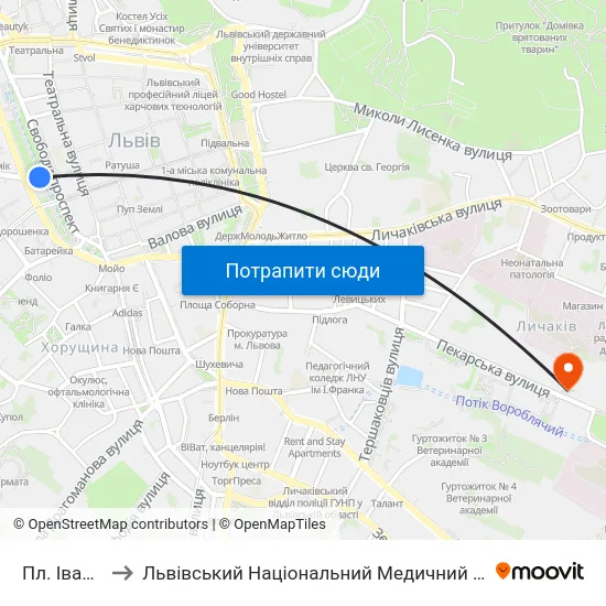 Пл. Івана Підкови to Львівський Національний Медичний Університет Імені Данила Галицького map