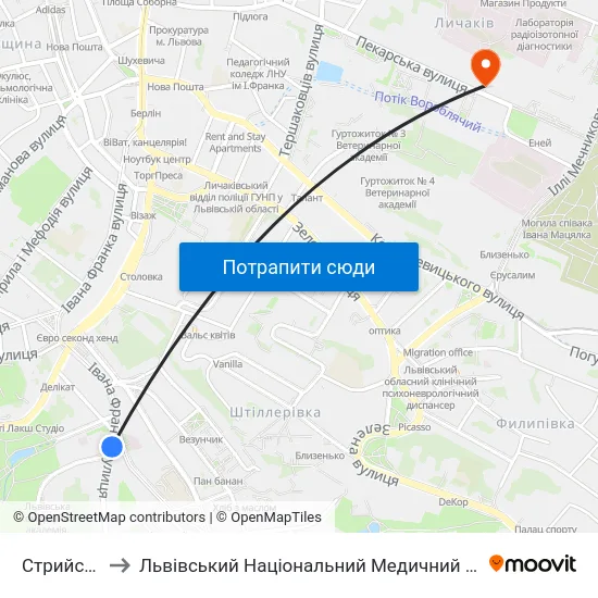 Стрийський Парк to Львівський Національний Медичний Університет Імені Данила Галицького map