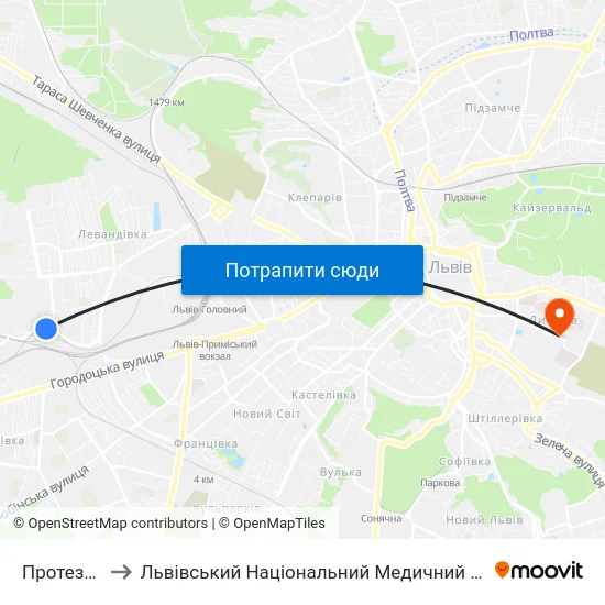 Протезний Завод to Львівський Національний Медичний Університет Імені Данила Галицького map