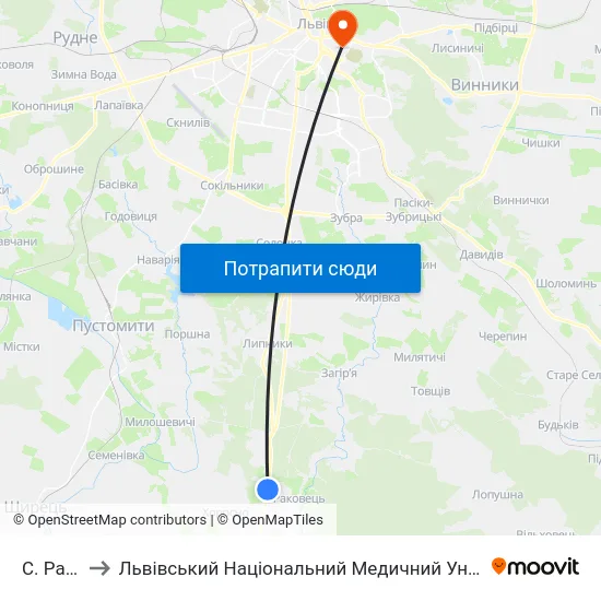 С. Раковець to Львівський Національний Медичний Університет Імені Данила Галицького map