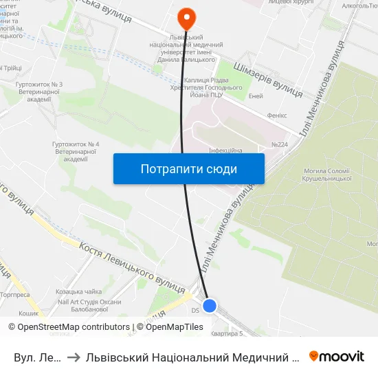 Вул. Левицького to Львівський Національний Медичний Університет Імені Данила Галицького map